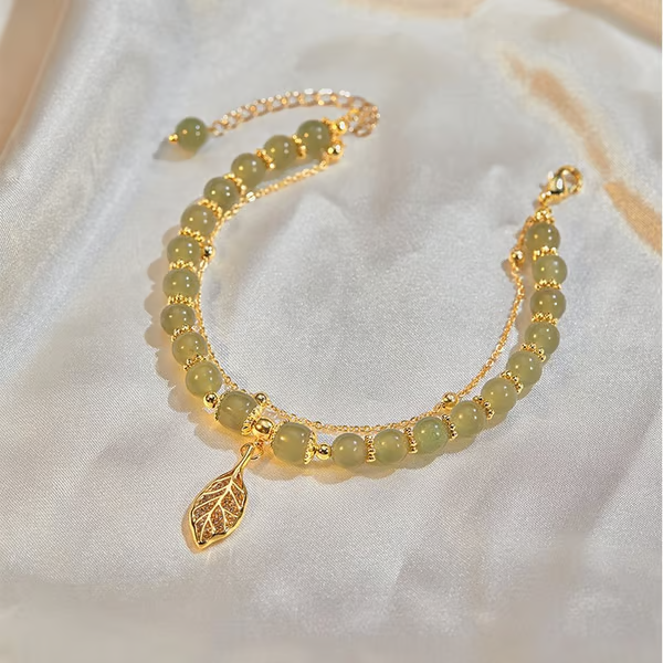 🔥Hot Sale 49% OFF 💞--Wotian Jade Lucky Gold Leaf Bangle