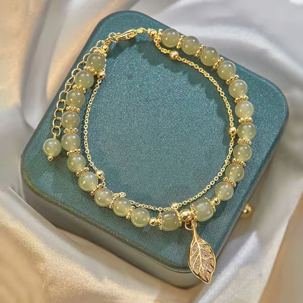 🔥Hot Sale 49% OFF 💞--Wotian Jade Lucky Gold Leaf Bangle