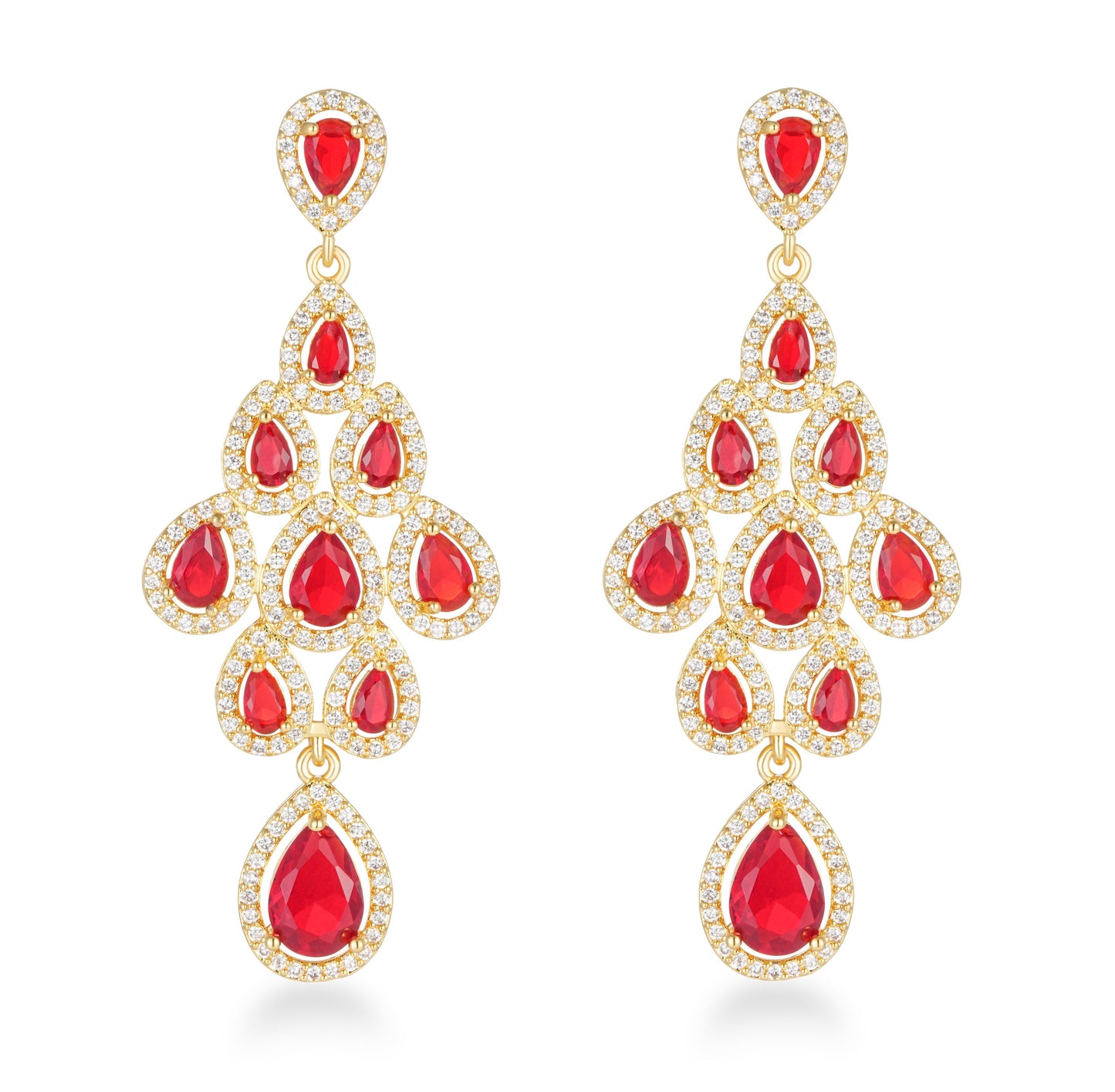 Red Transparent Teardrop Crystal Earrings