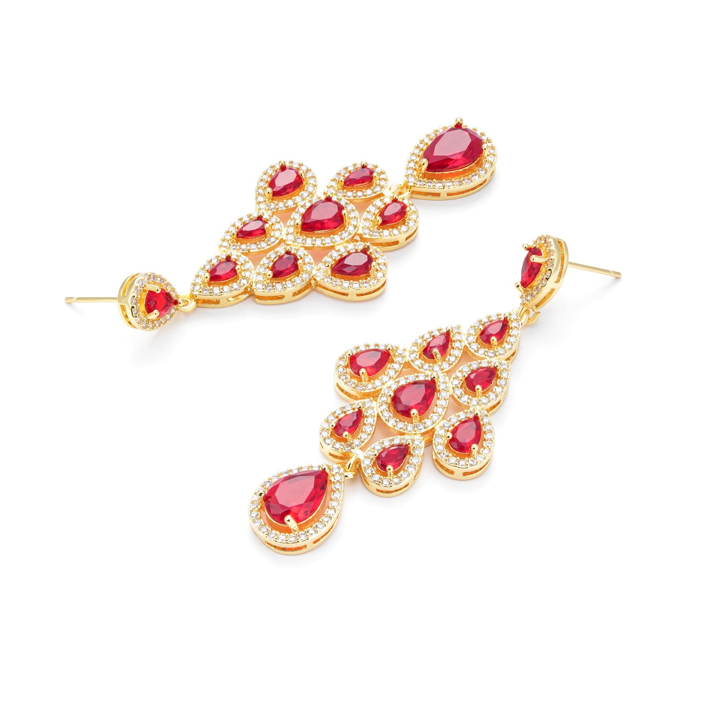 Red Transparent Teardrop Crystal Earrings