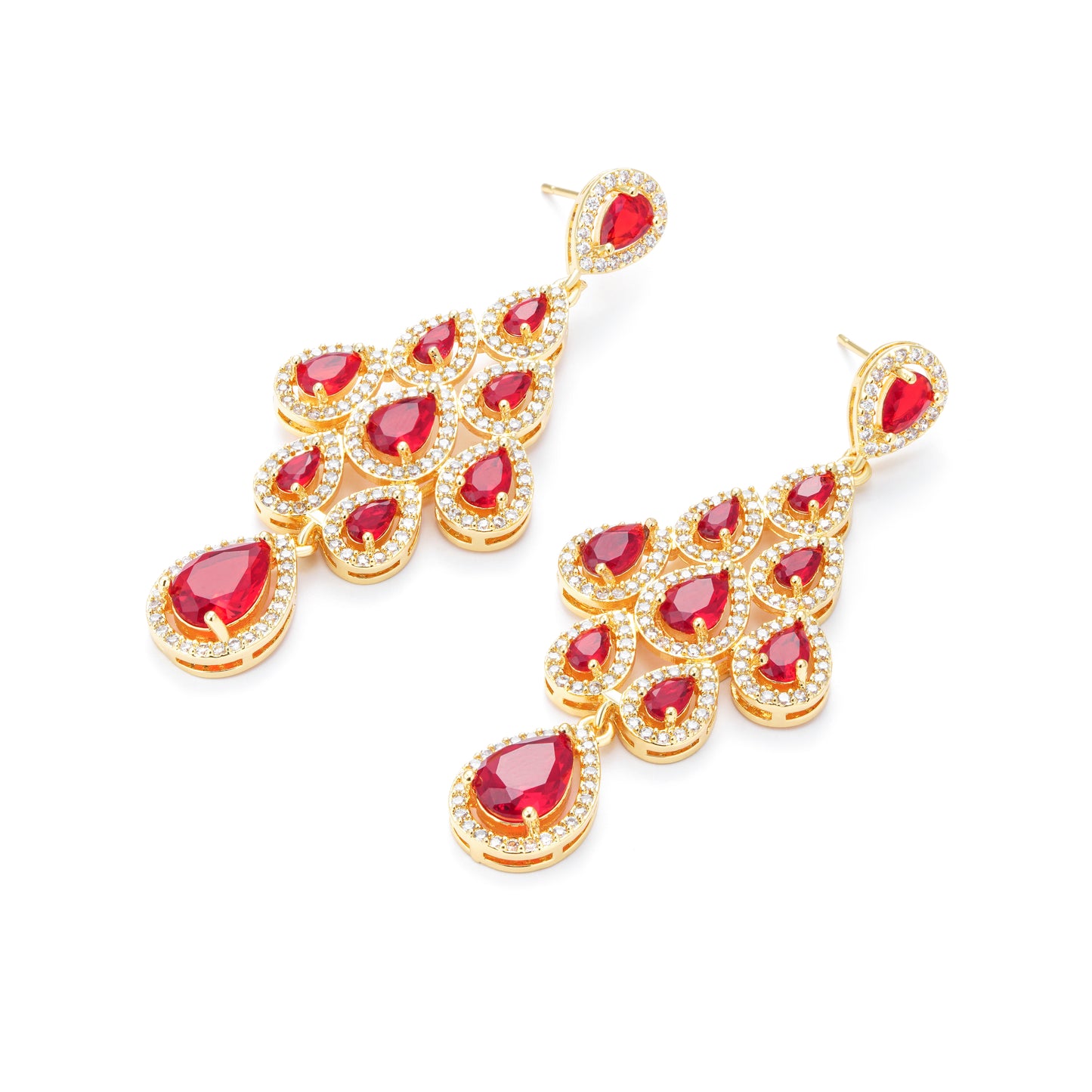 Red Transparent Teardrop Crystal Earrings