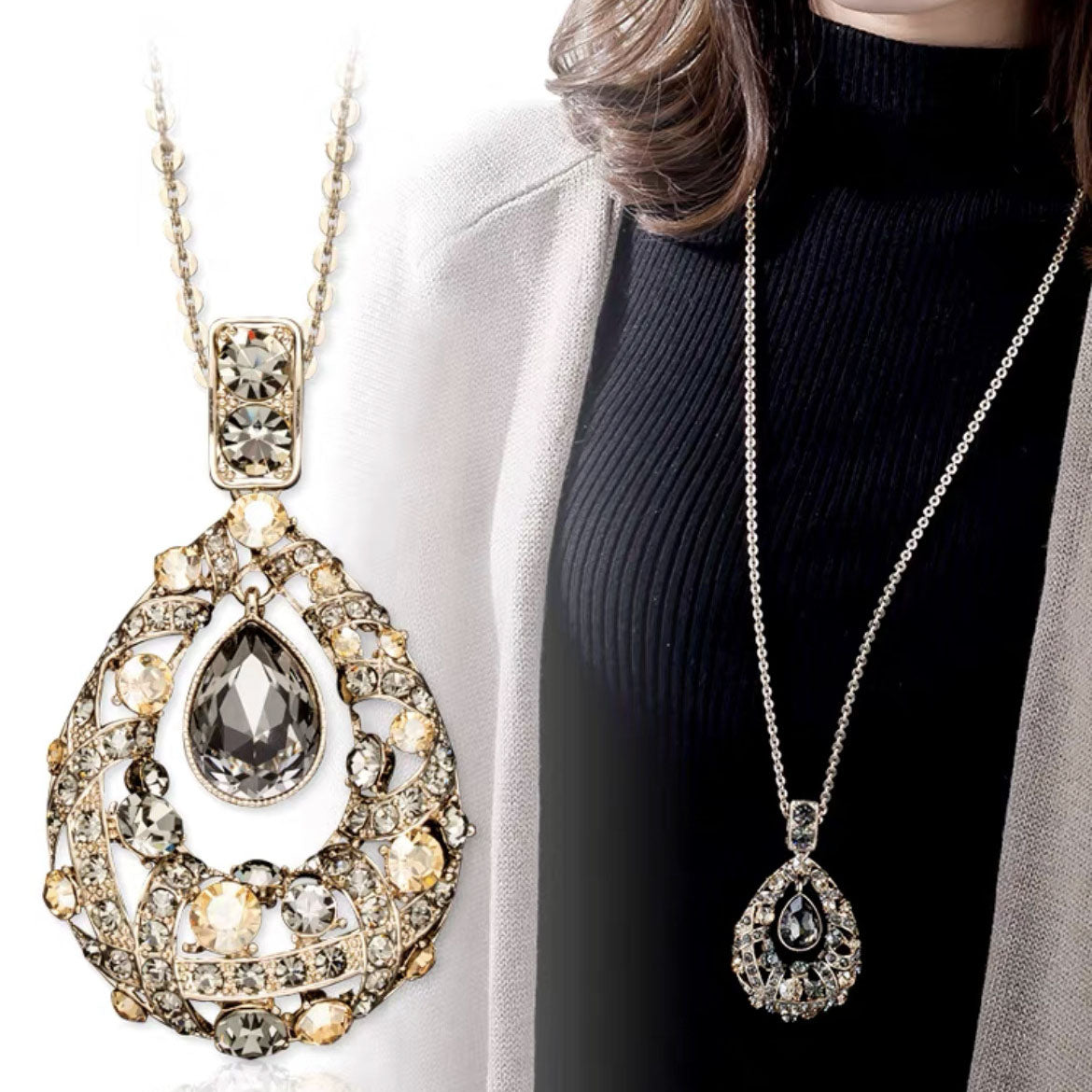Diamond water drop shaped pendant