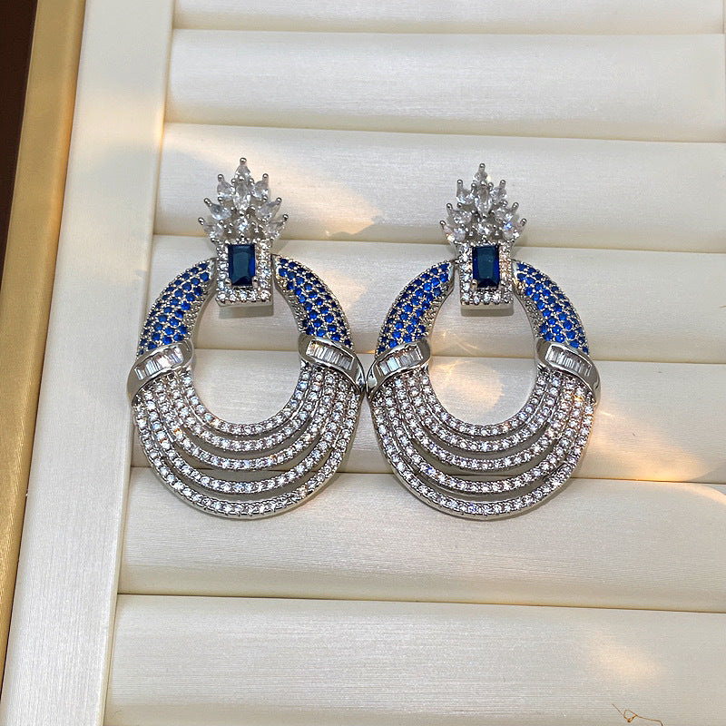 Women's Elegant Zircon Hollow Geometric Hoop Earrings Pendant Earrings