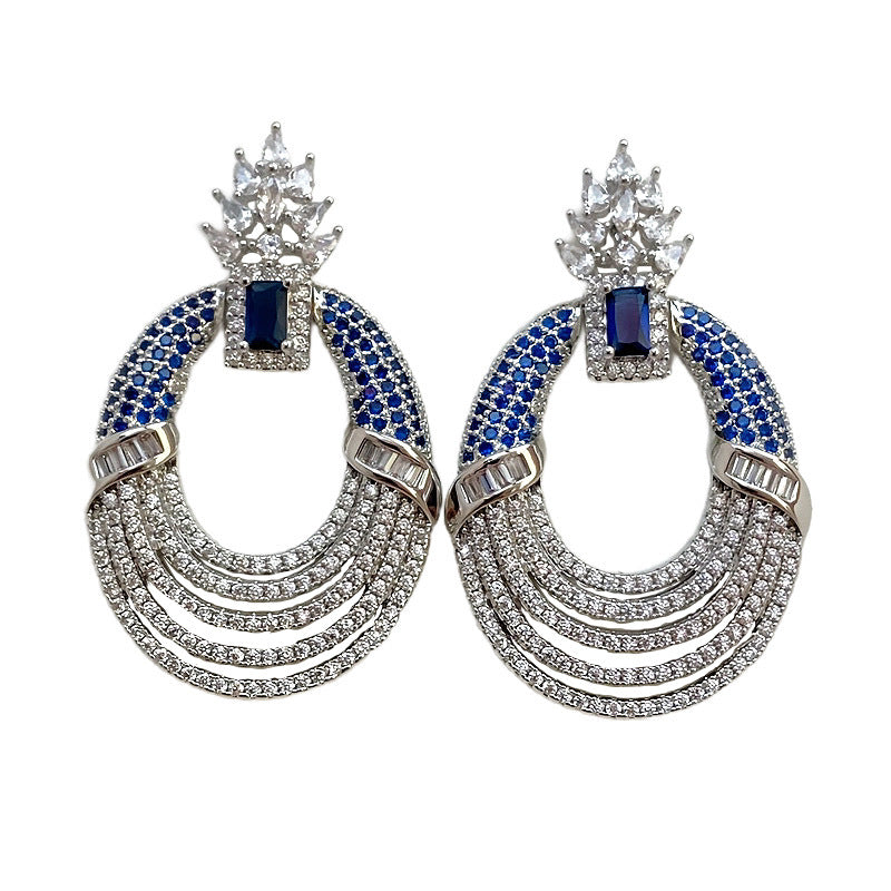 Women's Elegant Zircon Hollow Geometric Hoop Earrings Pendant Earrings