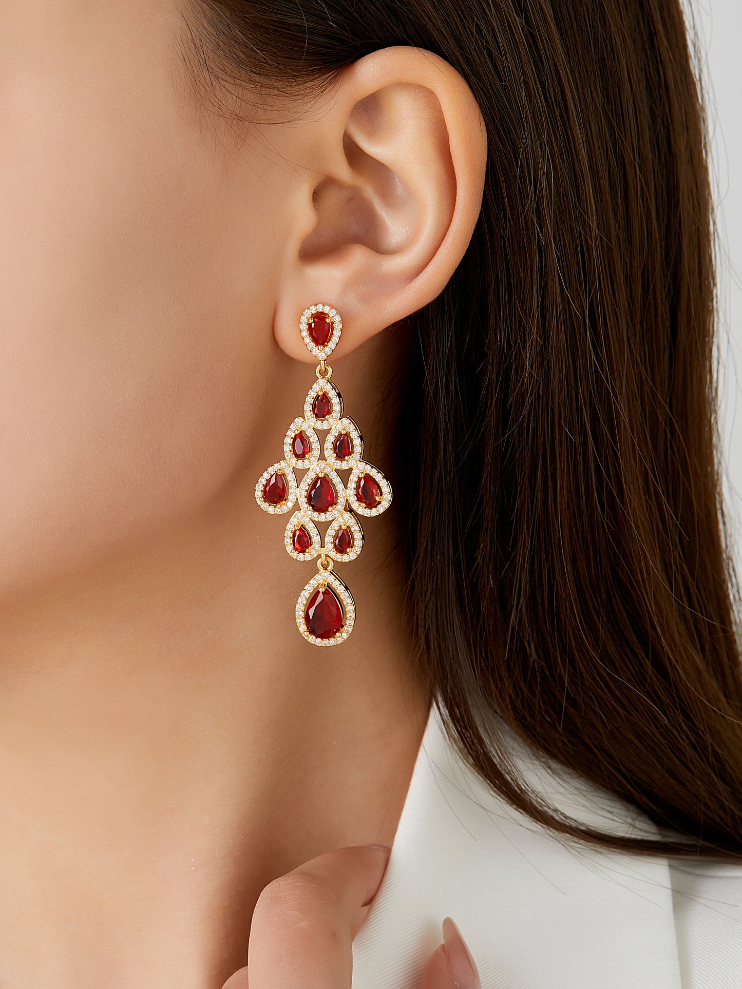 Red Transparent Teardrop Crystal Earrings