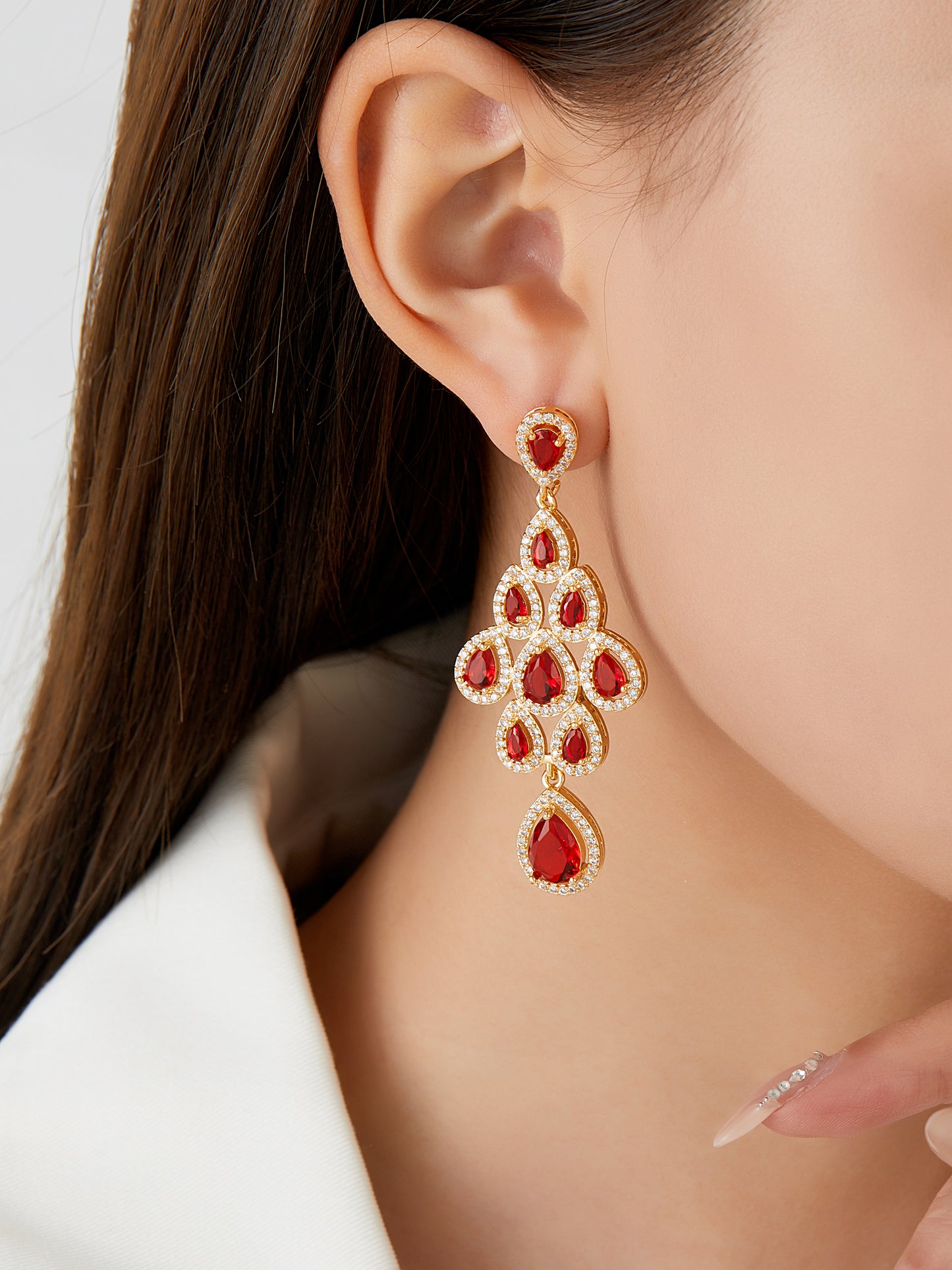 Red Transparent Teardrop Crystal Earrings