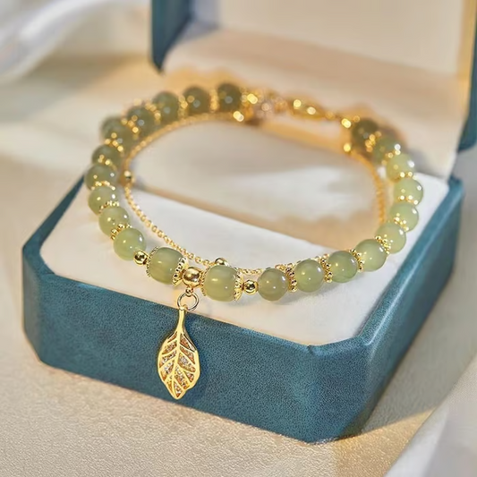 🔥Hot Sale 49% OFF 💞--Wotian Jade Lucky Gold Leaf Bangle