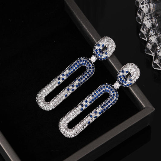Women's elegant zircon hollow geometric long earrings
