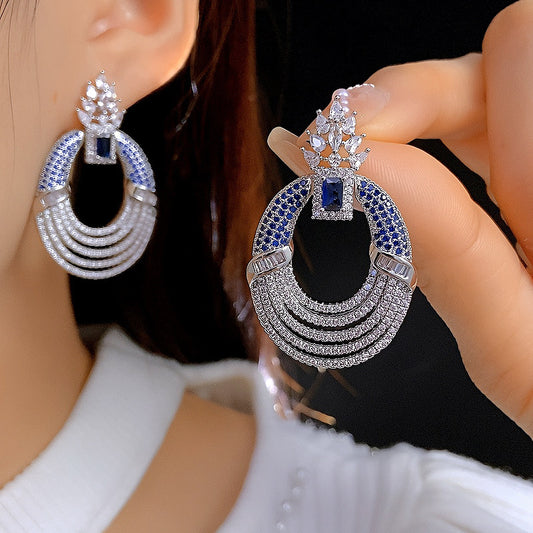Women's Elegant Zircon Hollow Geometric Hoop Earrings Pendant Earrings